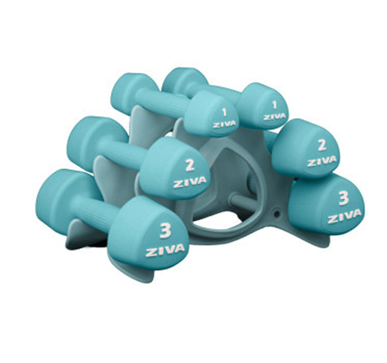12 kg Dumbbell Set with Stand (Turquoise) - ZIVA Chic (Pairs 1, 2 and 3 kg)
